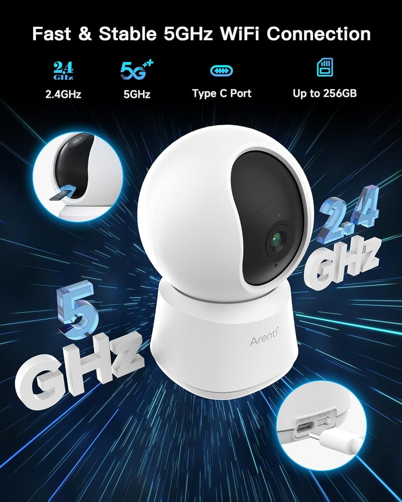 Arenti 5G Indoor Security Camera, 4MP Pet Camera with Speaker for Dog/Cat, Baby Monitor with Phone App, Dual-Band WiFi, Auto Tracking, Super Night Vision, 2-Way Talk, 64G Local Storage (P2Q 64G) - Image 3